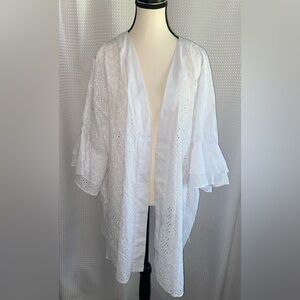 Women’s LOVE&LEGEND eyelets Cotton‎ white cardigan with ruffled sleeves size 5X